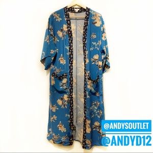 Xhilaration Blue Floral Kimono Size XS